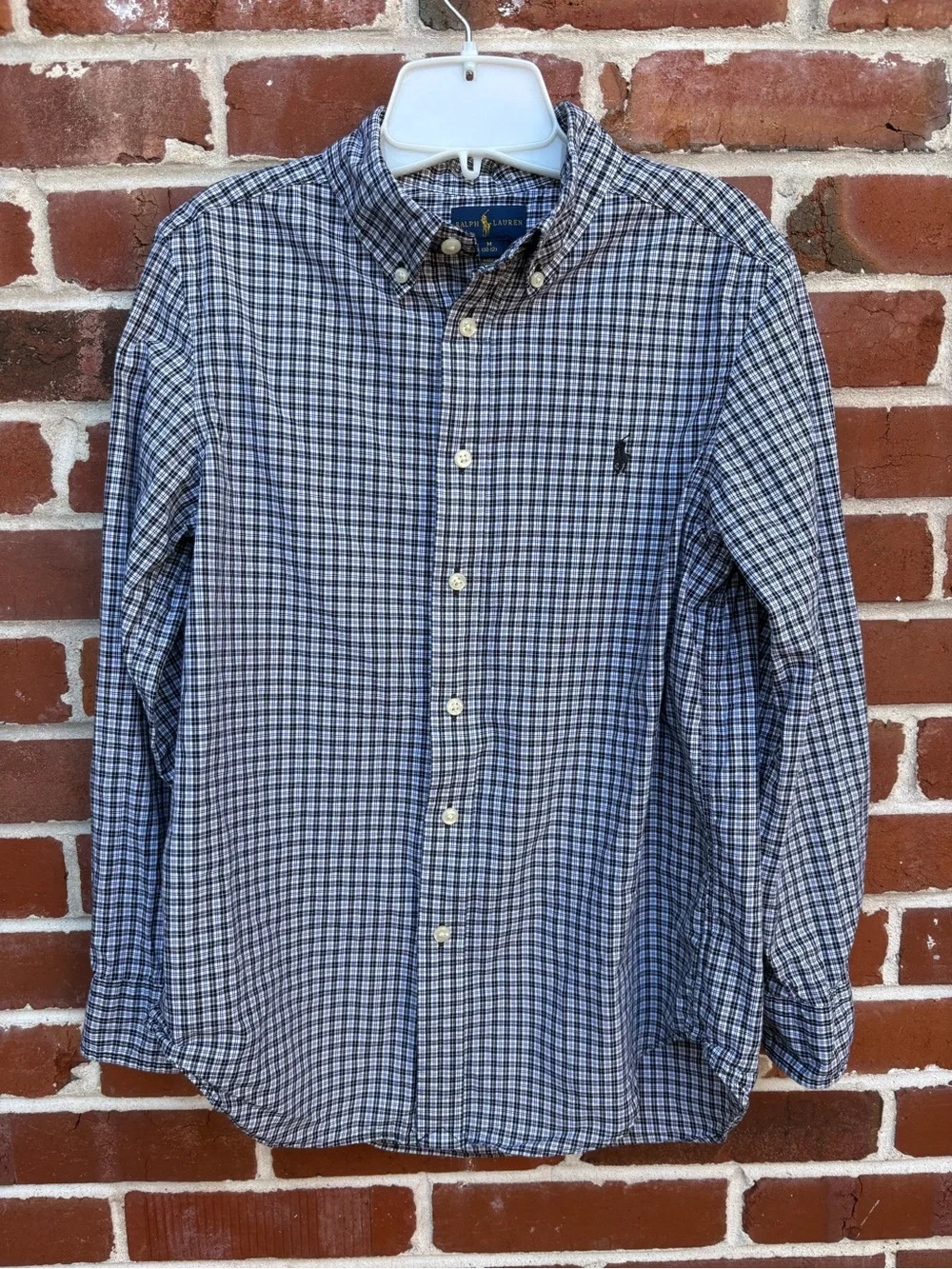 Ralph Lauren Boys Black & White Micro Plaid Button-Down Shirt